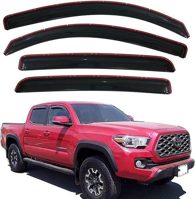 in-Channel Vent Deflectors Window Visors rain Guards for 2016-2023 Toyota Tacoma Crew Double Cab, 194768 4pcs