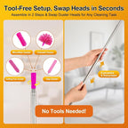 5-in-1 Duster with Extension Pole 100 inch Extendable Dusters for Cleaning Anti-Spin Reusable Dusting Kits for High Ceiling Fans, Cobwebs & Vents, Reinforced Stainless Steel Telescopic Handle