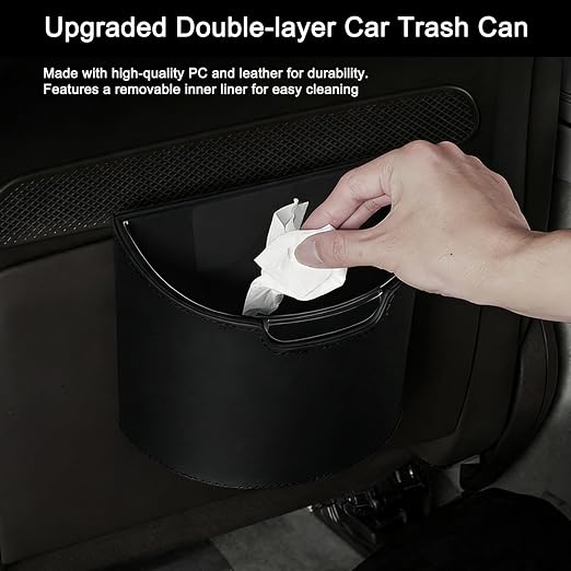Leakproof Car Trash Can, Mini Car Trash Bin with Removable Liner, Waterproof Automotive Garbage Can for SUV, Truck, Vehicle, Home, Office, Multipurpose, Easy to Clean, White