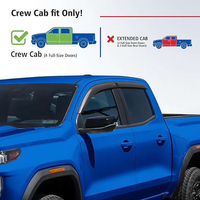 Goodyear Shatterproof Window Deflectors for GMC Canyon 2023-2026 Crew Cab, Tape-on Rain Guards, Window Visors, Vent Deflector Visor, Car Accessories, 4 pcs. - GY008883
