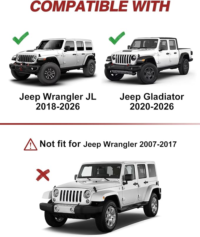 6pcs Outside-Mount Window Rain Guards Fit for 2018-2026 Jeep Wrangler JL 4-Door, Extra Durable Window Visors Wind Deflector Dark Smoke Vent Shades Car Tape-on with Thicker