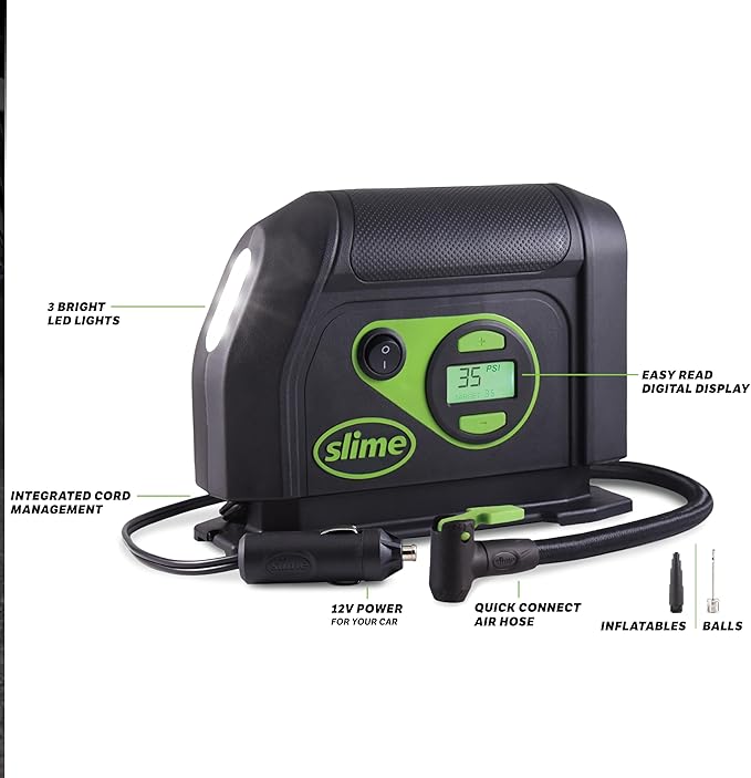 40088 Tire Inflator, Portable Car Air Compressor, Inflate Right automatic shut off, with Digital 99 psi Display, Long Hose and LED Light, 12V, 6 min inflation