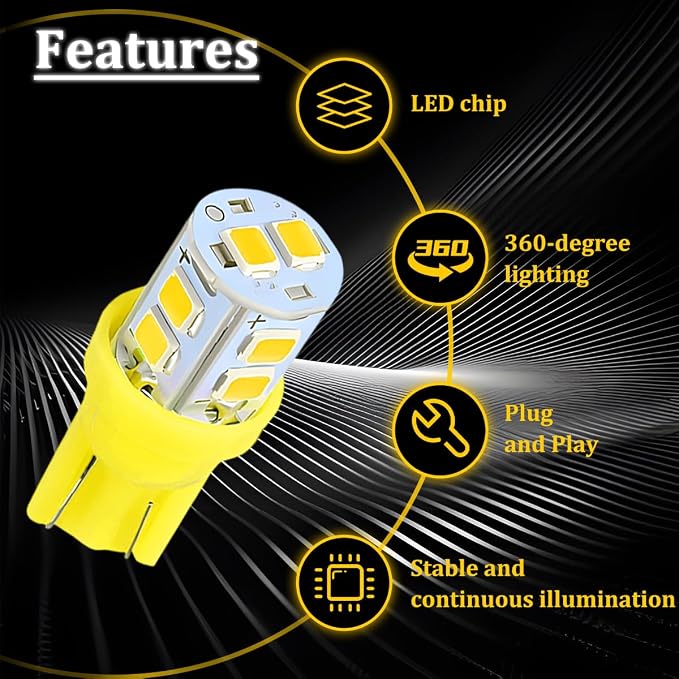 24PCS LED Interior Car Lights, T10 31mm 41mm Dome Bulb Kit, Yellow | 194 168 2825 DE3175 578 sockets, alloy PCB, output for map trunk license tag, plug in, automotive accessories