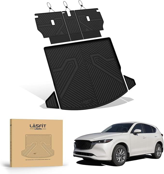 Cargo Trunk Mat with Backrest Mats for Mazda CX5 2025 2024 2023 2022 2021 2020 2019 2018 2017 All Weather TPE Rear Cargo Liner Custom Fit Waterproof CX 5 Seat Back Mat Accessories, Black