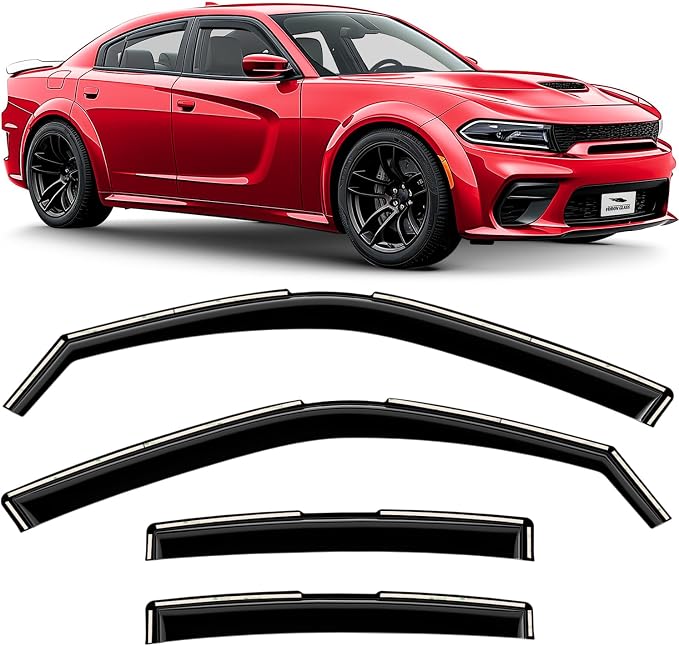 Voron Glass in-Channel Extra Durable Rain Guards for Dodge Charger 2011-2023, Window Deflectors, Vent Window Visors, 4 Pieces - 200907