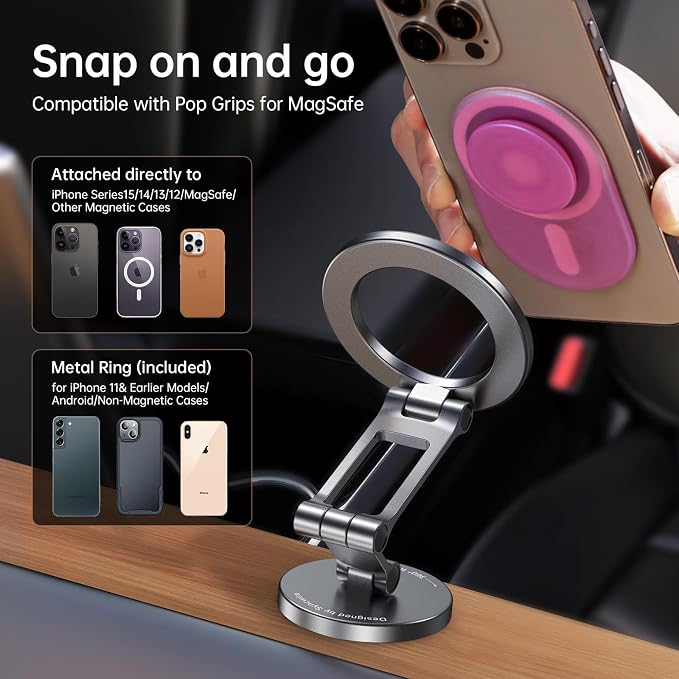 Fits MagSafe Car Mount, [All-Metal] Magnetic Phone Holder for Car, [Flexible Three-axis] 360° Rotation Magnetic Car Mount Strong Magnets Car Phone Holder for iPhone 17 16 15 14 Pro Max