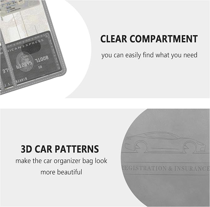 Car Registration and Insurance Holder,PU Leather Car Glove Box Organizer Car Document Holder for ID,Driver's License,Universal Car Organizer Car Accessories for Women/Men(Gray)