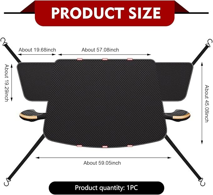 Windshield Snow Protector, Reflective Strips Heat Insulation Windshield Sun Shade Visor, All-Season Auto Front Glass Sun & Frost Shield, Universal for Most Cars (Black)