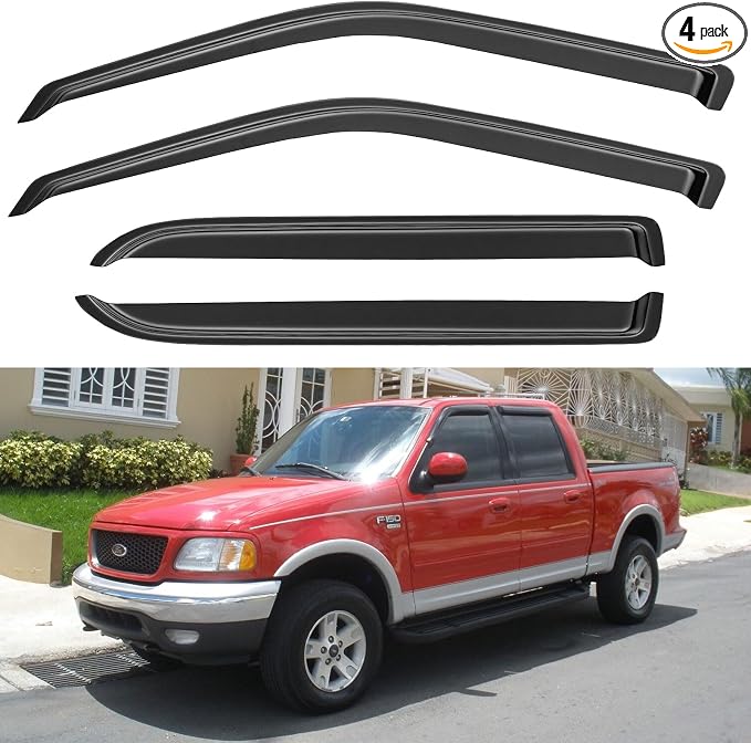 Window Visors Rain Guards for 2001 2002 2003 Ford F150 SuperCrew Cab, Out-Channel Window Vent Wind Deflectors Visors Shades for 2002 2003 Lincoln Blackwood