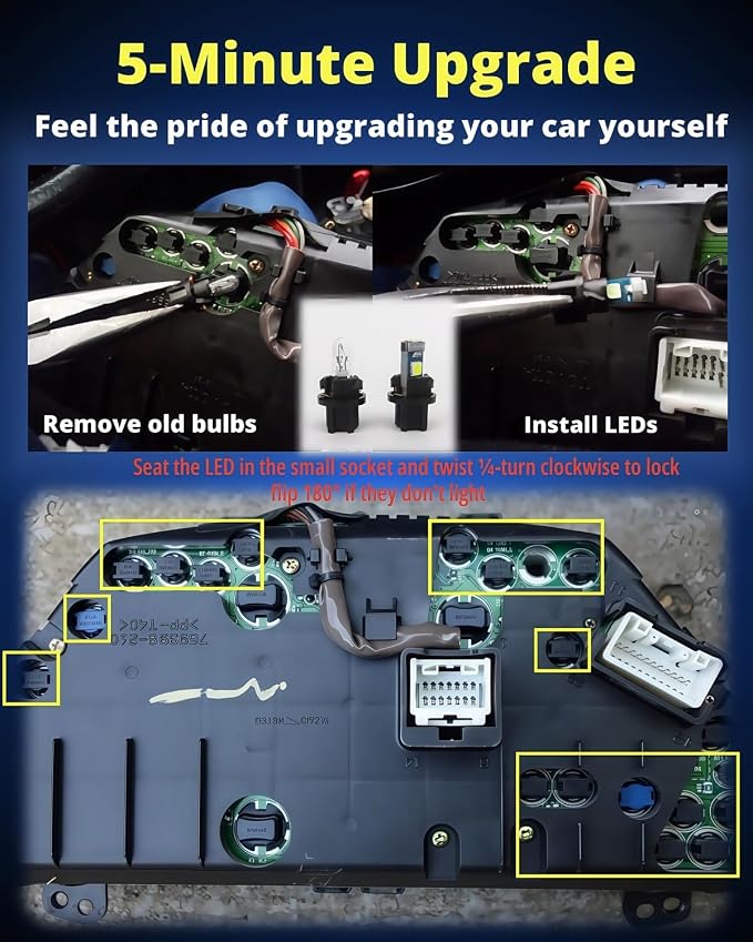 74 Led Bulb Dash Lights Dimmable T5 2721 37 85 286 Wedge PC74 Twist Socket Automotive Instrument Panel Gauge Light Kits Cluster Shift Indicator Interior Bulbs Red Pack of 20