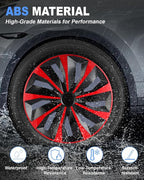 Hubcaps,15 inch hubcaps Set of 4, Wheel Rim Cover ABS Material, Snap On Car Truck SUV Replacement, for Toyota Camry Nissan Mazda etc, Black & Red