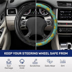 Yellow Retro Game Star Steering Wheel Cover, Non-Slip Polyester Wheel Grip, Universal 15 Inch Car Accessory