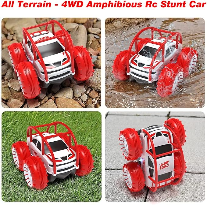 Amphibious Remote Control Car,Rechargeable RC Cars Toy 360° Flips Rotation Stunt Crawler 15KM/H 4WD All Terrain Outdoor Indoor Toy for Kids Boys Girls 3-12