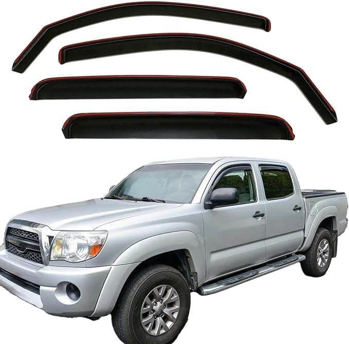 in-Channel Window Visors Rain Deflectors for 2005-2015 Toyota Tacoma Double Cab,4-Piece Smoke Tinted Rain Guards,UV-Resistant ABS,No Drill Installation,Reduced Wind Noise & Rain Protection
