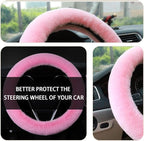 Fuzzy Steering Wheel Cover, 15 inch Soft Wool Fur Steering Wheel Protector, Fluffy Wheel Covers for Winter Warm, Car Interior Decoration Accessories for Women Men (Pink)