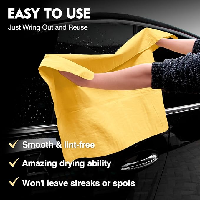 Premium Shammy Cloth for Car Drying 2pk (26”x17”)-Super Absorbent Chamois Towel for Car-Reusable Shammy Towel for Car, Bathroom,Pets, Dust Remove, No Spots/Streak/Scratch