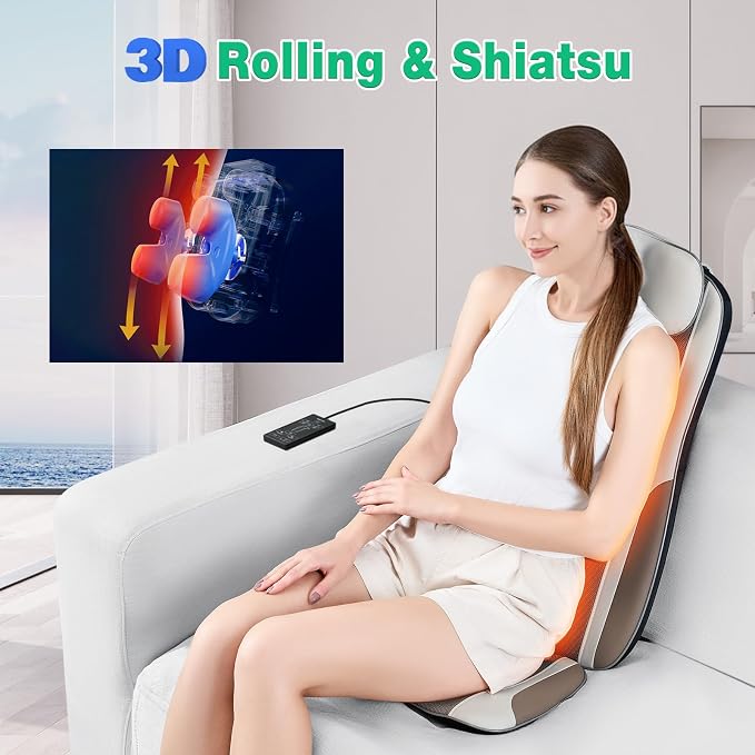 Shiatsu Back Massager with Heat, Massager Chair Pad for Pain Relief Deep Tissue with Smart Timer, Kneading Seat Cushion Vibration for Office, Home, and Travel Use