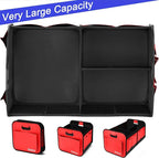 Car Trunk Organizer for SUV, 18.5Gal Large Capacity No-Sag Heavy Duty, Foldable Waterproof Anti-Slip Storage with 12 Pockets, Fit Sedan, Truck, Universal Car Accessories, Red, 2 Compart, Large
