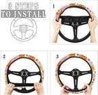 Retro Hippie Flower Pattern Universal Steering Wheel Cover Sweat Absorption Car Wheel Cover Polyester Cover with Anti-Slip Lining Car Decoration Fit Most Van Truck Car SUV