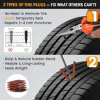 Heavy Duty Tire Plug Kit - 98pcs All-in-One Universal Tire Repair Kit for Tubeless Flats, Emergency Tire Patch Kit for Car, Truck, SUV, ATV, Motorcycle, Trailer & RV
