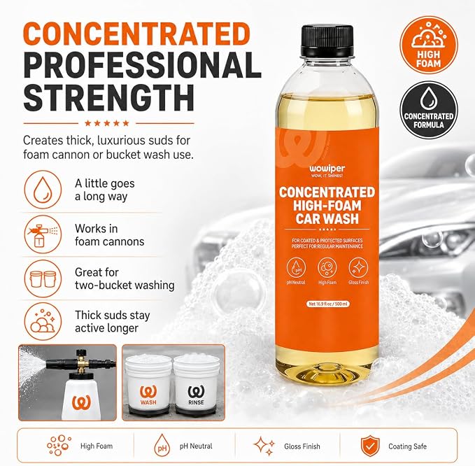High Foam Car Wash Soap, pH Neutral Car Shampoo for Foam Cannon, Gun or Bucket Wash, Concentrated Car Soap Safe for Wax, Sealant, Ceramic Coating and Clear Coat, Gloss Finish Formula
