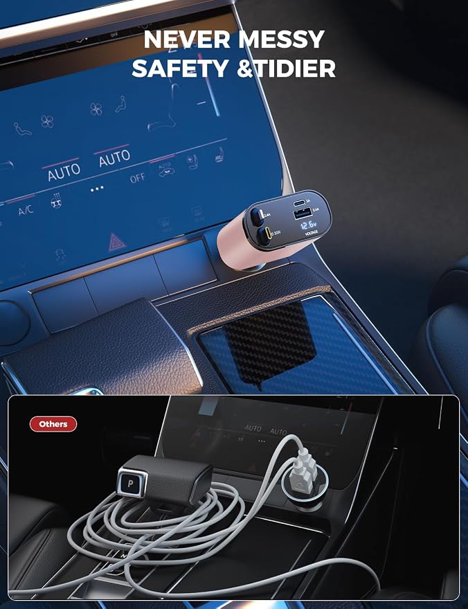 【Upgraded】 Retractable Car Charger 4 in 1, Fast Car Phone Charger with Cord 2.6ft, USB C Car Charger Adapter, Compatible with iPhone 17/16/15/15 Pro Max/14/13/12/11, Galaxy, Pixel