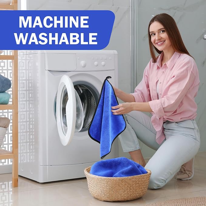 12 Pcs Microfiber Towels for Cars, 800 GSM Plush Drying Cleaning Cloth Bulk, 16 x 16 Inch Thick Absorbent Wash Detailing Towels for Car Polishing, House, Kitchen Cleaning(Gray and Blue)