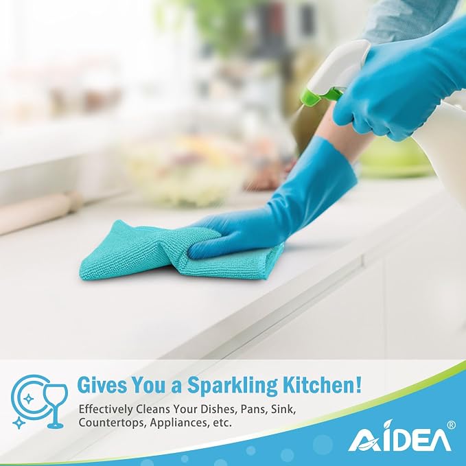 AIDEA Microfiber Cleaning Cloth-12PK, Soft Microfiber Towels for Cars, Absorbent Cleaning Rags, Lint-Free Streak-Free Wash Cloths for House, Kitchen, Window(12in.x12in), Blue