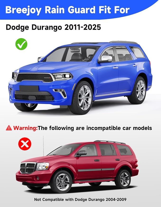 in-Channel Window Rain Guards Fit for Dodge Durango 2011-2026,Extra Durable Visors Vent Visors Window Deflector Vent Shades Car Accessories -4 pcs