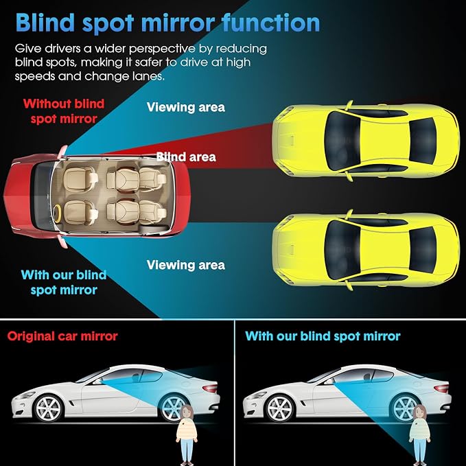 4 Pcs Blind Spot Car Mirror 360 Degree Adjustabe Glass Traffic Safety Rear View Mirror Convex Spot Frameless Adjustable Self Adhesive Angle for Larger Image Exterior Accessories (Round)