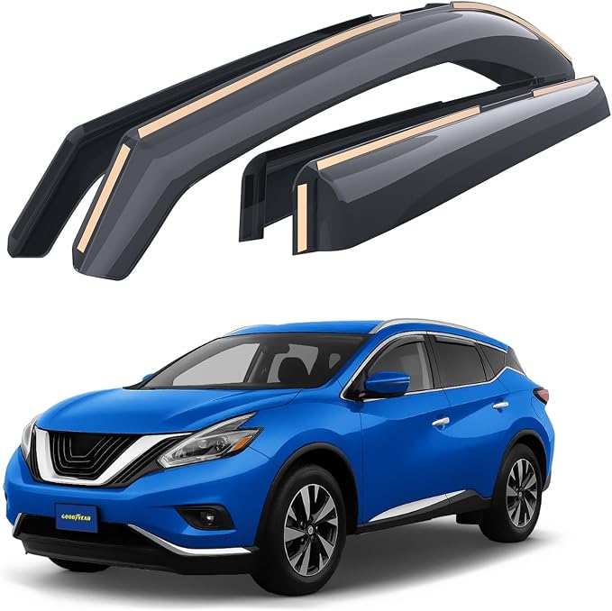 Goodyear Shatterproof in-Channel Window Deflectors for Nissan Murano 2015-2024, Rain Guards, Window Visors for Cars, Vent Deflector, Car Accessories, 4 pcs - GY008125