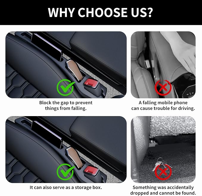 2PCS Car Seat Gap Filler Organizer,Multifunctional Car Gap Filler Organizer Storages Function,Universal Console Catcher Between Seats Cars Interior Accessories (Balck)