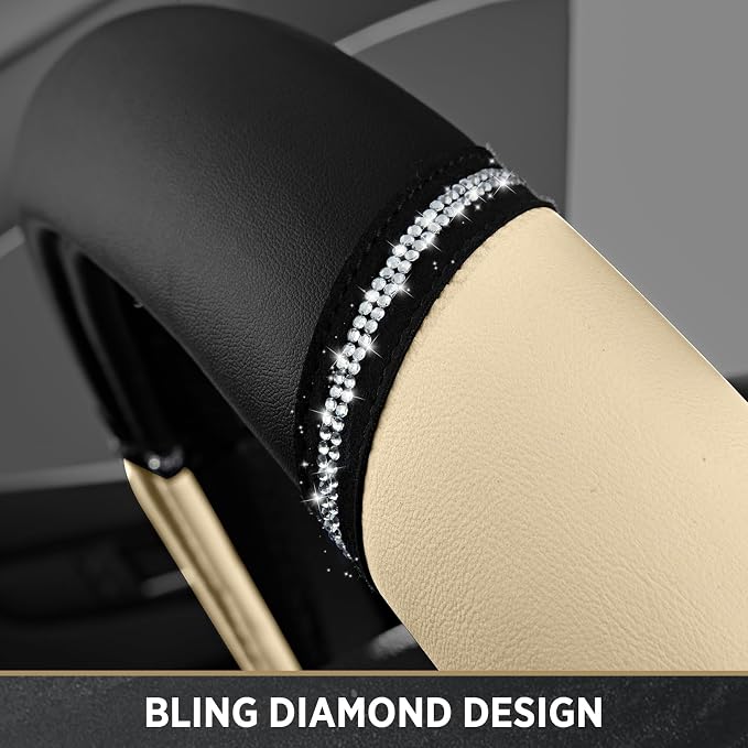 Leather Steering Wheel Cover - Made with PVC Leather - Anti-Slip, Universal Fit 14 1/2 inches to 15 inches - Milky White