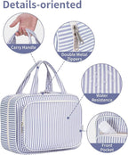 Striped Travel Toiletry Bag for Women Large Hanging Makeup Bag Organizer Toiletries Bag for Full Size Essentials Accessories Cosmetics (Greyish Blue Stripe (Large))