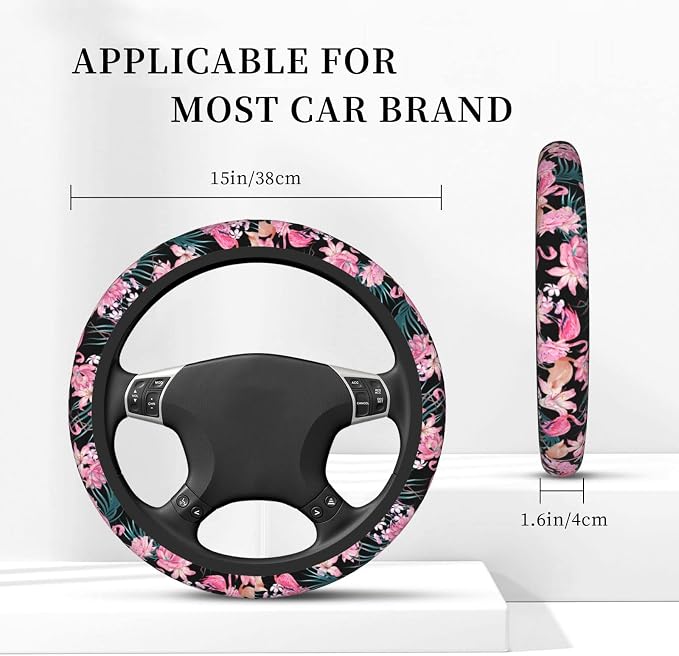 Tropical Flamingo Steering Wheel Cover Non-Slip Auto Steering Wheel Protector Car Accessories Universal Fit 15 Inches for Men Women