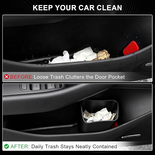 2 Pack Mini Car Trash Can, Car Door Trash Can for Wide Door Pockets, Open-Top Trash Bin, Waterproof TPE Organizer, Black