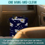 Car Garbage Bag Colorful Floral Spring Daisy Drawstring Car Trash Bag Hanging for Back Seat with Adjustable Buckle Canvas Vehicle Trash Can Easy-to-Install