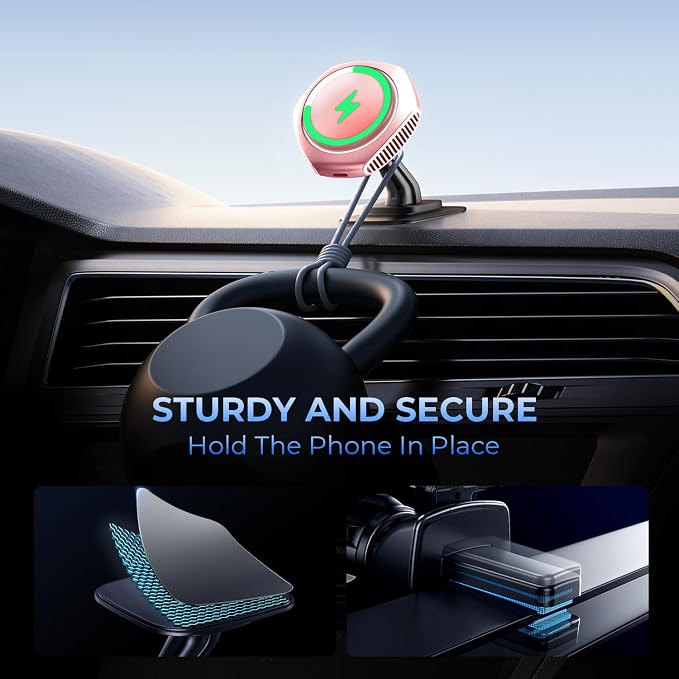 for MagSafe Car Mount Charger, 15W Fast Charging Magnetic Wireless Car Charger Phone Holder Mount Fits iPhone 15 Pro Max Plus 14 13 12 Mini MagSafe Case - Pink