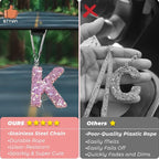 Bling Pink Car Accessories for Women Letter Charm, Rainbow Color Rear View Mirror Cute Crystal Pendant Car Decorations, Lucky Gifts Girly Diamond Rhinestone Charm Letter K