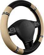 Road Comfort Leather Steering Wheel Cover – Premium Anti-Slip Car Steering Wheel Grip Cover – Universal Fit for 14.5”–15” Cars, Trucks & SUVs - Beige
