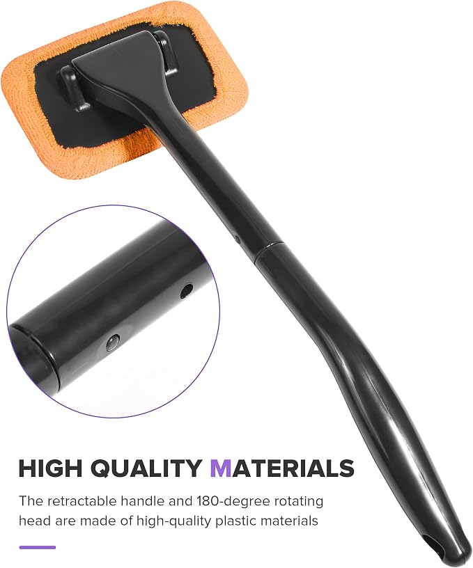 6PCS Car Detailing Kit,Windshield Cleaner Tool,Car Accessories Inside Windshield Cleaning Tool with Extendable Handle,4 Microfiber Pads and 1 Spray Bottles,Suitable for All Cars,Trucks,SUVs,RVs