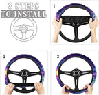 Automotive Steering Wheel Covers Universal Fit 14 to 15 inch, Purple Bohemian Flower Steering Wheel Protector with Cloth for Women Keep Warm Comfort Grip Sweat Absorption Neoprene