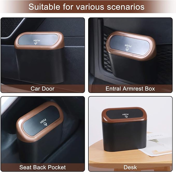 Car Trash Can with Lid, Leakproof Vehicle Trash Bin Auto Dustbin Organizer, Waterproof Mini Garbage Bin Trash Container with Garbage Bag for Automotive Car, Home, Office, Kitchen