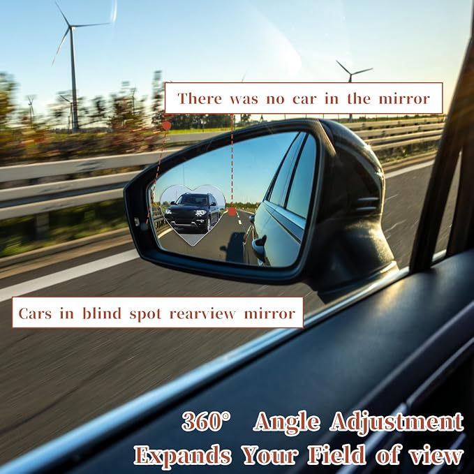 Heart Blind Spot Mirrors 2 Pack, Adjustable Wide Angle Car Side | Convex rear view mirror for cars, SUVs & trucks. Eliminates blind spots, enhances visibility. Easy stick-on installation,