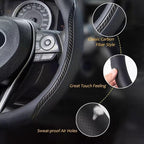 Black Steering Wheel Cover with Coasters Leather Universal 15 inch | Carbon Fiber Car Steering Wheel Covers Microfiber Breathable Anti-Slip Steering Wheel Accessories Set