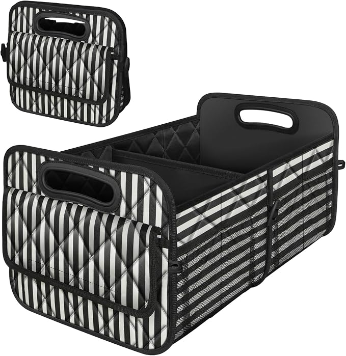 Trunk Organziers and Storage with Reinforced Handles,Car Accessories for Women/Men 50L Waterproof Polyester Trunk Organzier for Car/SUV/Minivan/Truck(Medium,Stripe)
