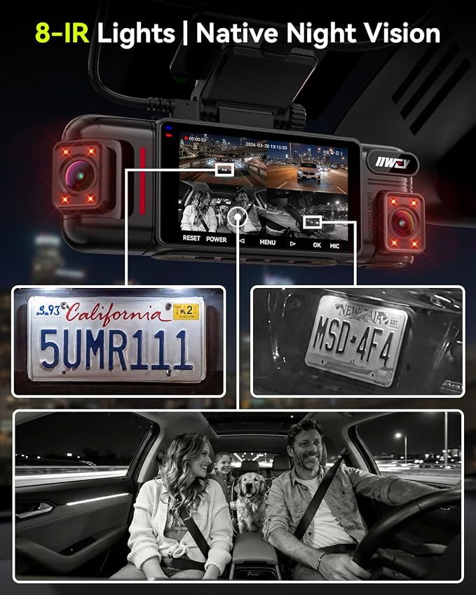 N6 PRO STARVIS 2 4K 4-Channel Dash Cam, 360° All-Around View (4K+1080Px3), Front Rear and Dual Inside Car Camera, 5GHz WiFi, GPS, 8-IR Lamps Night Vision, Free 128GB Card, 24/7 Parking Mode