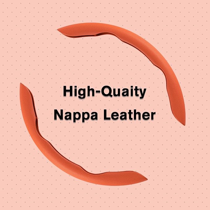 Nappa Leather Steering Wheel Cover, Segmented Steering Wheel Protector, 2PCS Universal 99% Car Wheel Cover Protector (Orange)