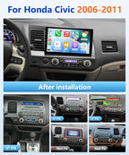 8Core Car Stereo for Honda Civic 2006 to 2011 Wireless Apple CarPlay Android Auto, 10.1IN IPS Touch Screen for Civic Audio Receiver Android Unit 5G WiFi GPS Navi FM RDS EQ DSP HiFi SWC Camera