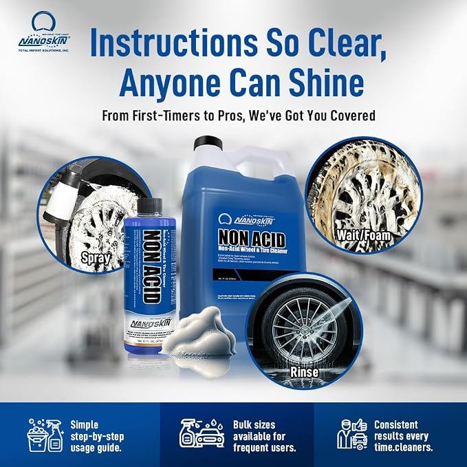 Non Acid Professional Wheel & Tire Cleaner 1 Gallon – Works with Brush | Car Wash Cleaning Spray for Detailing | Removes Brake Dust, Oil, Dirt, Light Corrosion